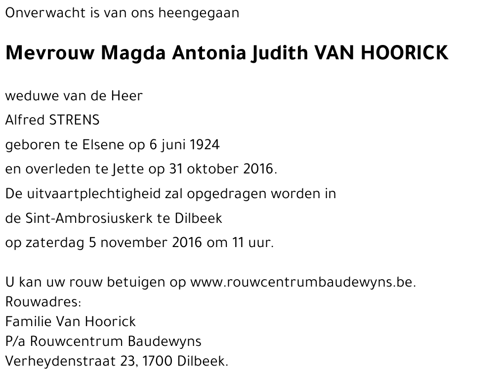 Magda Antonia Judith VAN HOORICK