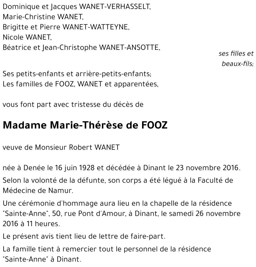 Marie-Thérèse de FOOZ