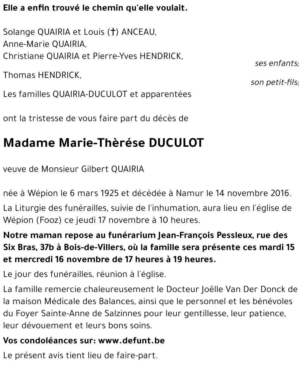 Marie-Thèrése DUCULOT