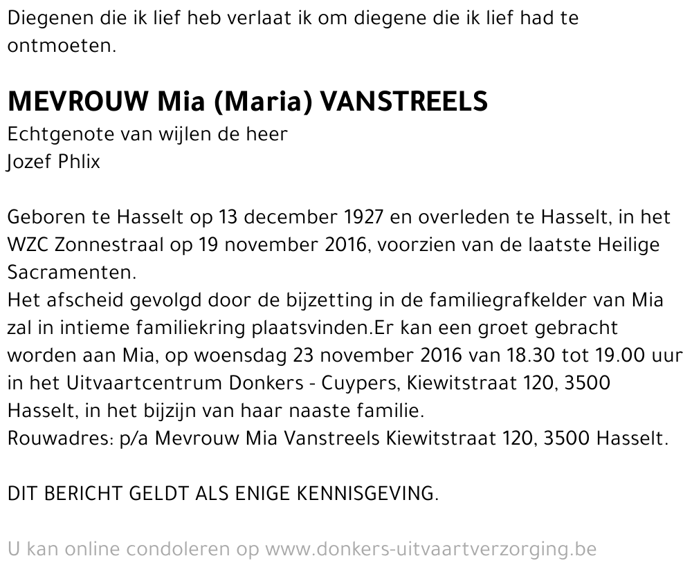 Mia (Maria) Vanstreels