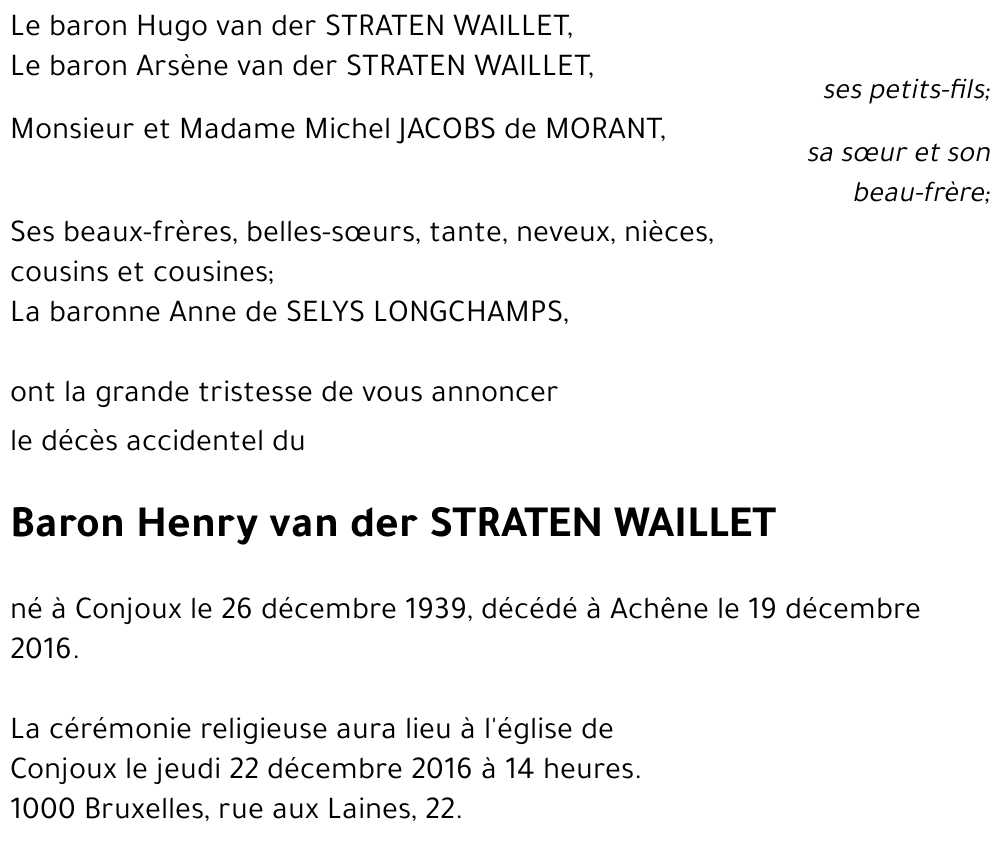 HENRY Van der straten WAILLET