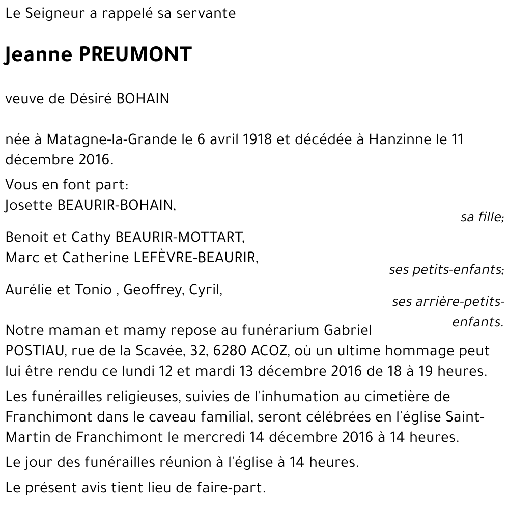 Jeanne PREUMONT
