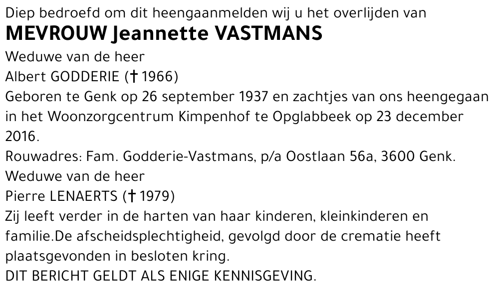 Jeannette VASTMANS