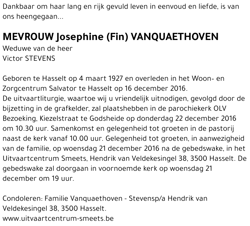 Josephine (Fin) Vanquaethoven