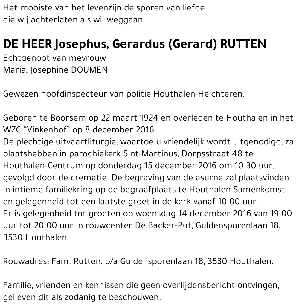 Josephus Gerardus RUTTEN