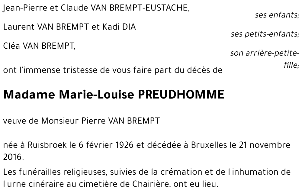 Marie-Louise PREUDHOMME