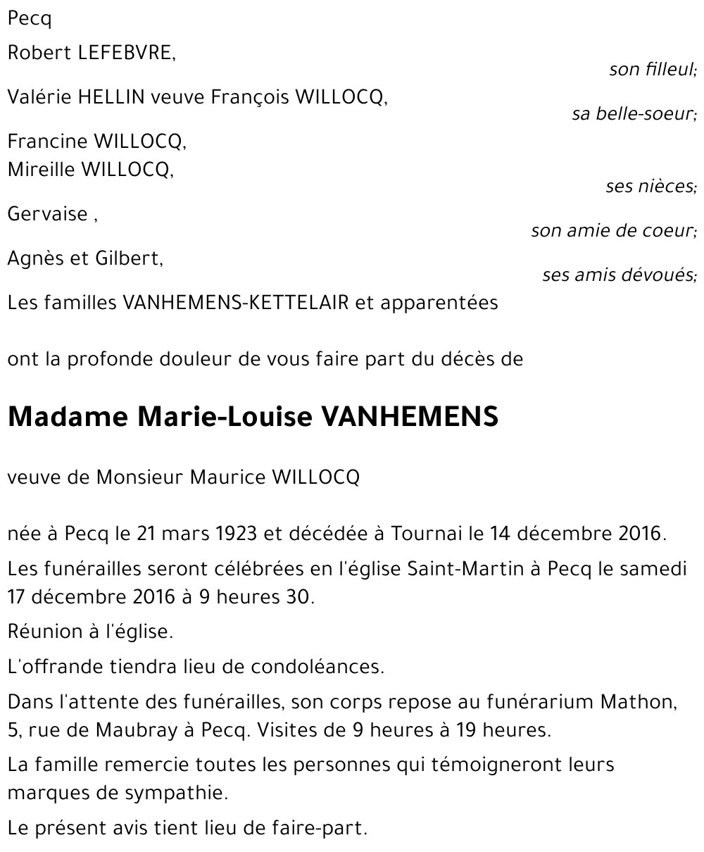 Marie-Louise VANHEMENS