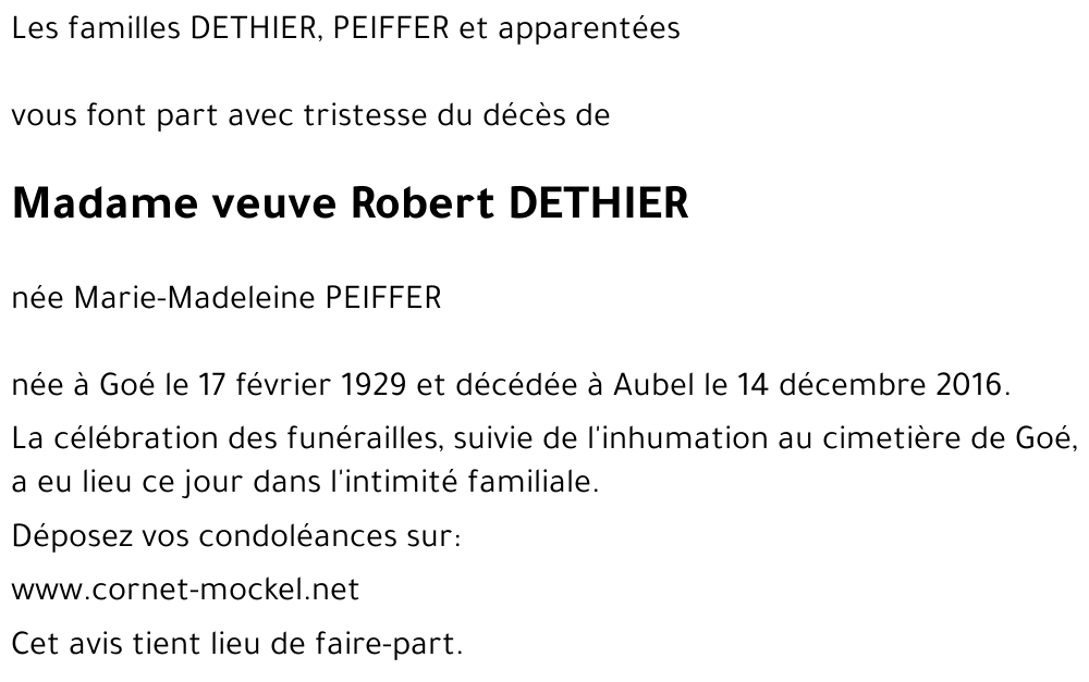 Marie-Madeleine PEIFFER