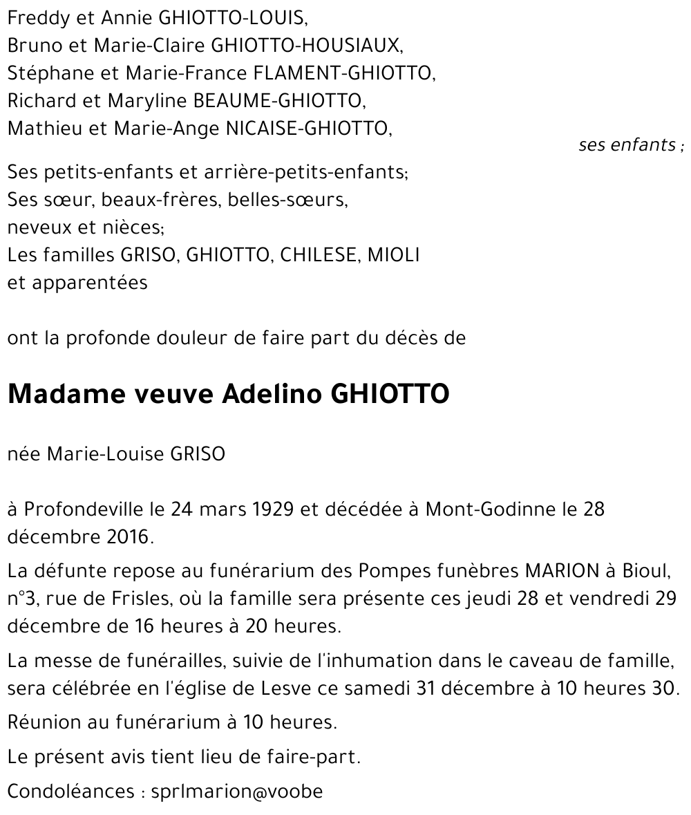 veuve Adelino GHIOTTO
