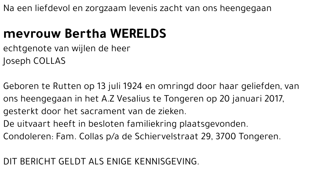 Bertha WERELDS