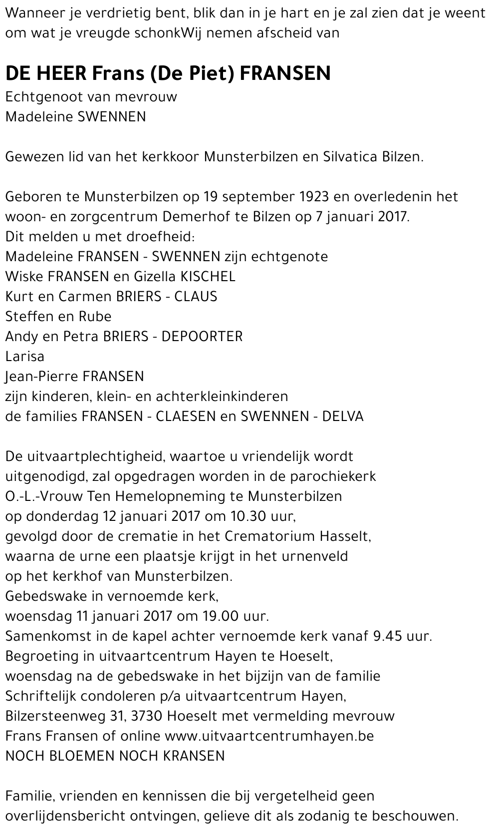 Frans (De Piet) FRANSEN