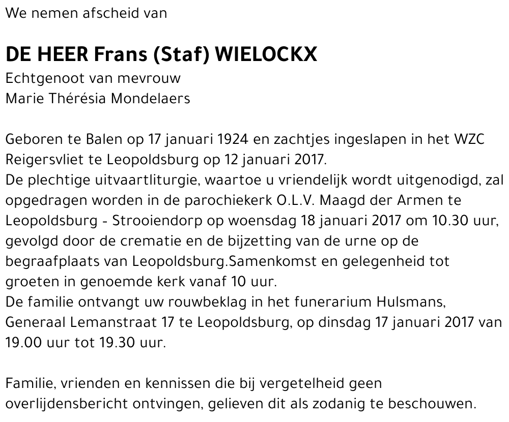 Frans (Staf) Wielockx