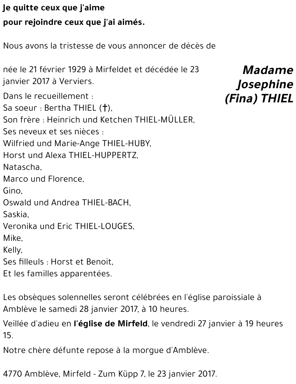 Josephine (Fina) THIEL