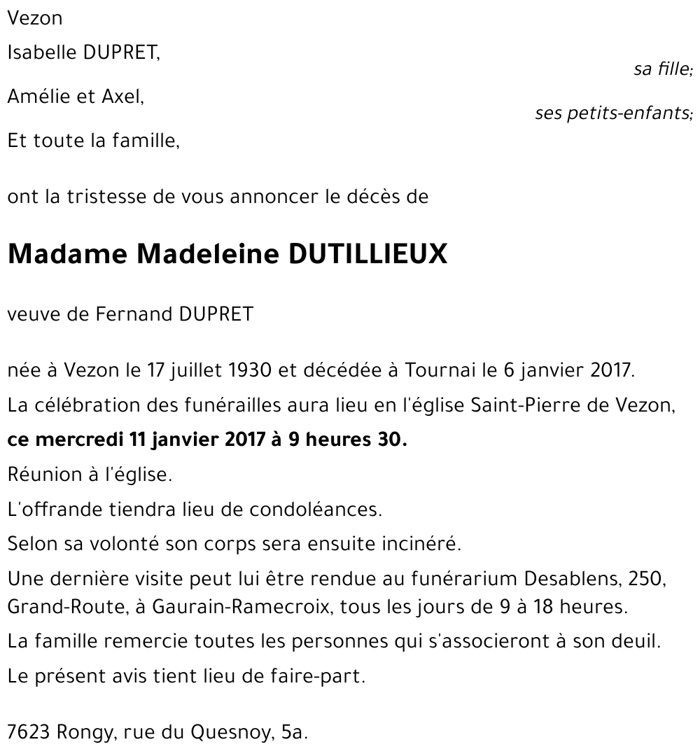 Madeleine DUTILLIEUX