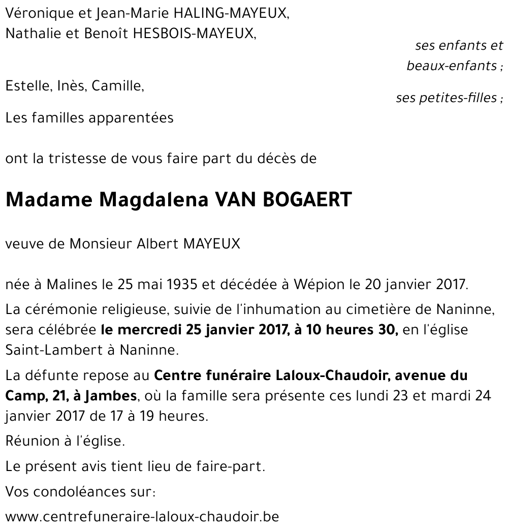 Magdalena VAN BOGAERT