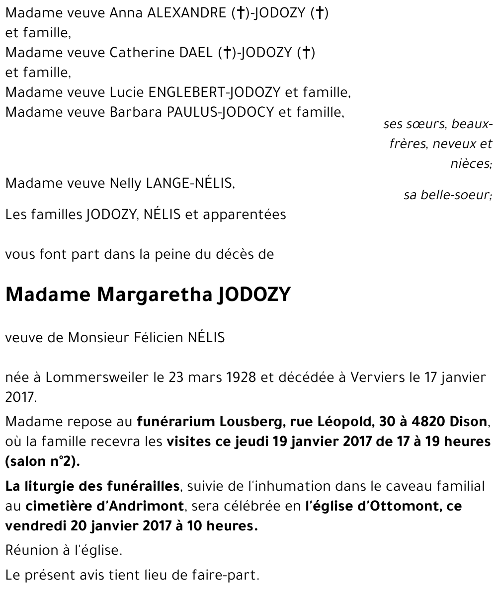 Margaretta JODOZY
