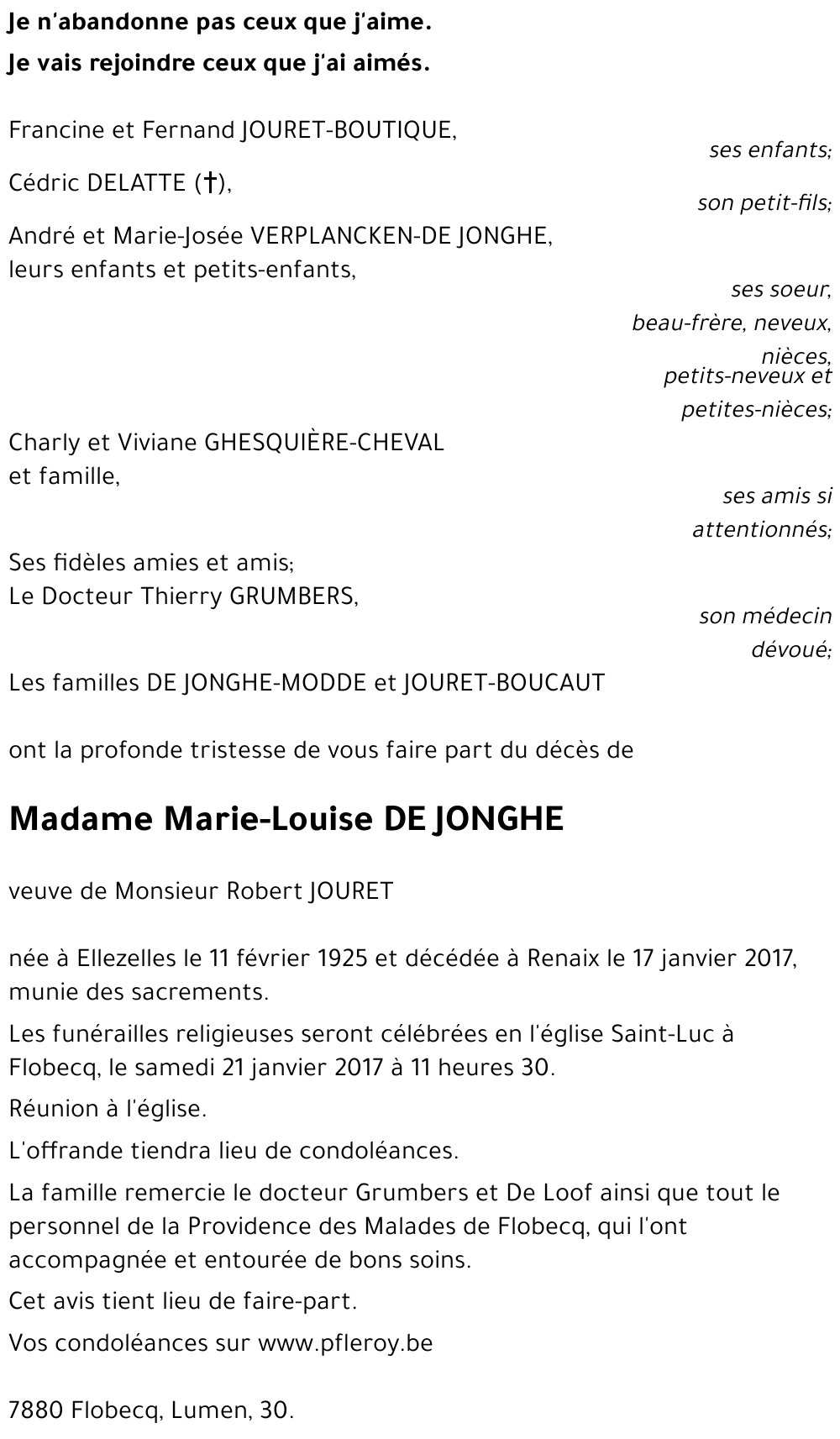 Marie-Louise DE JONGHE
