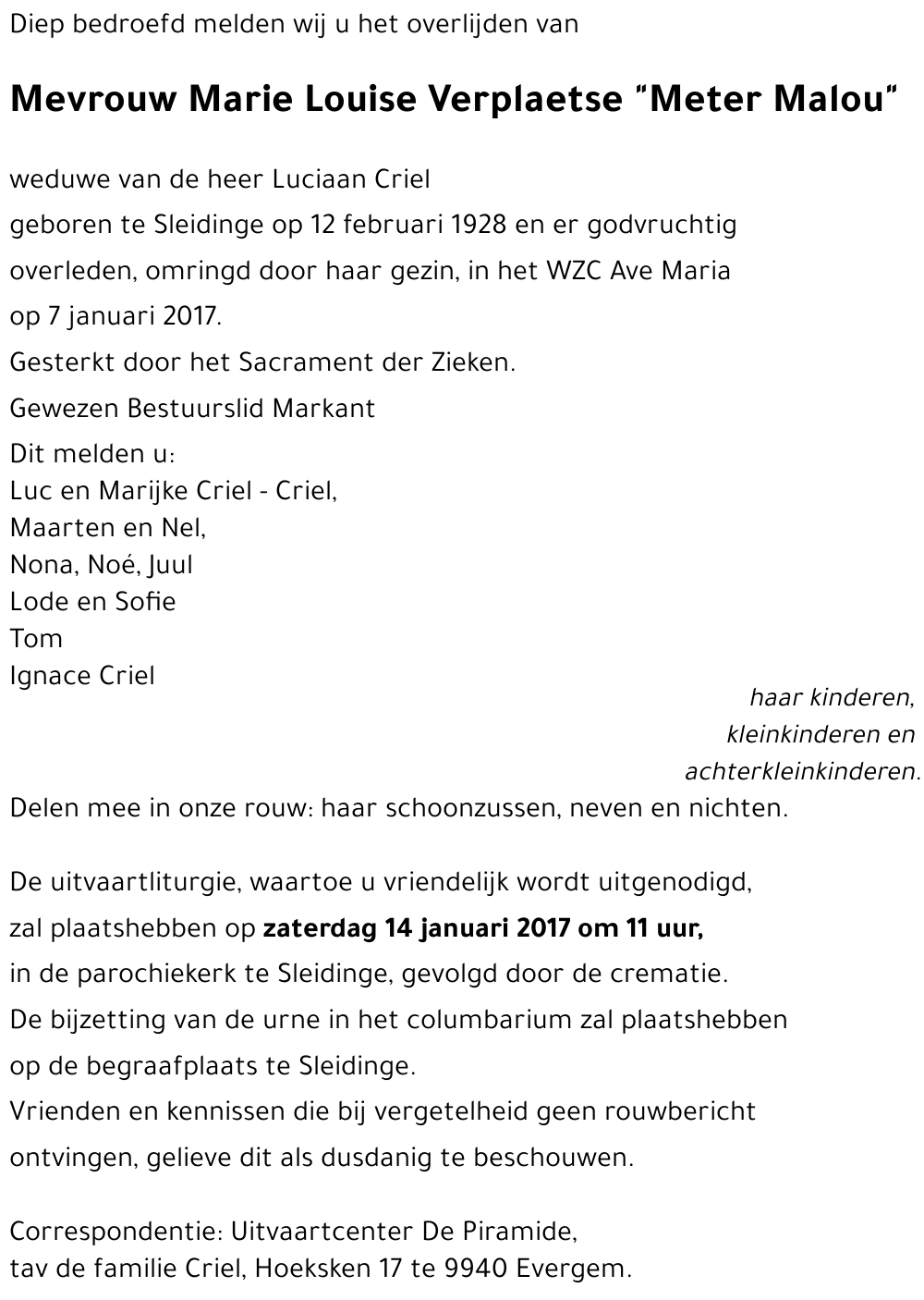 Marie Louise Verplaetse