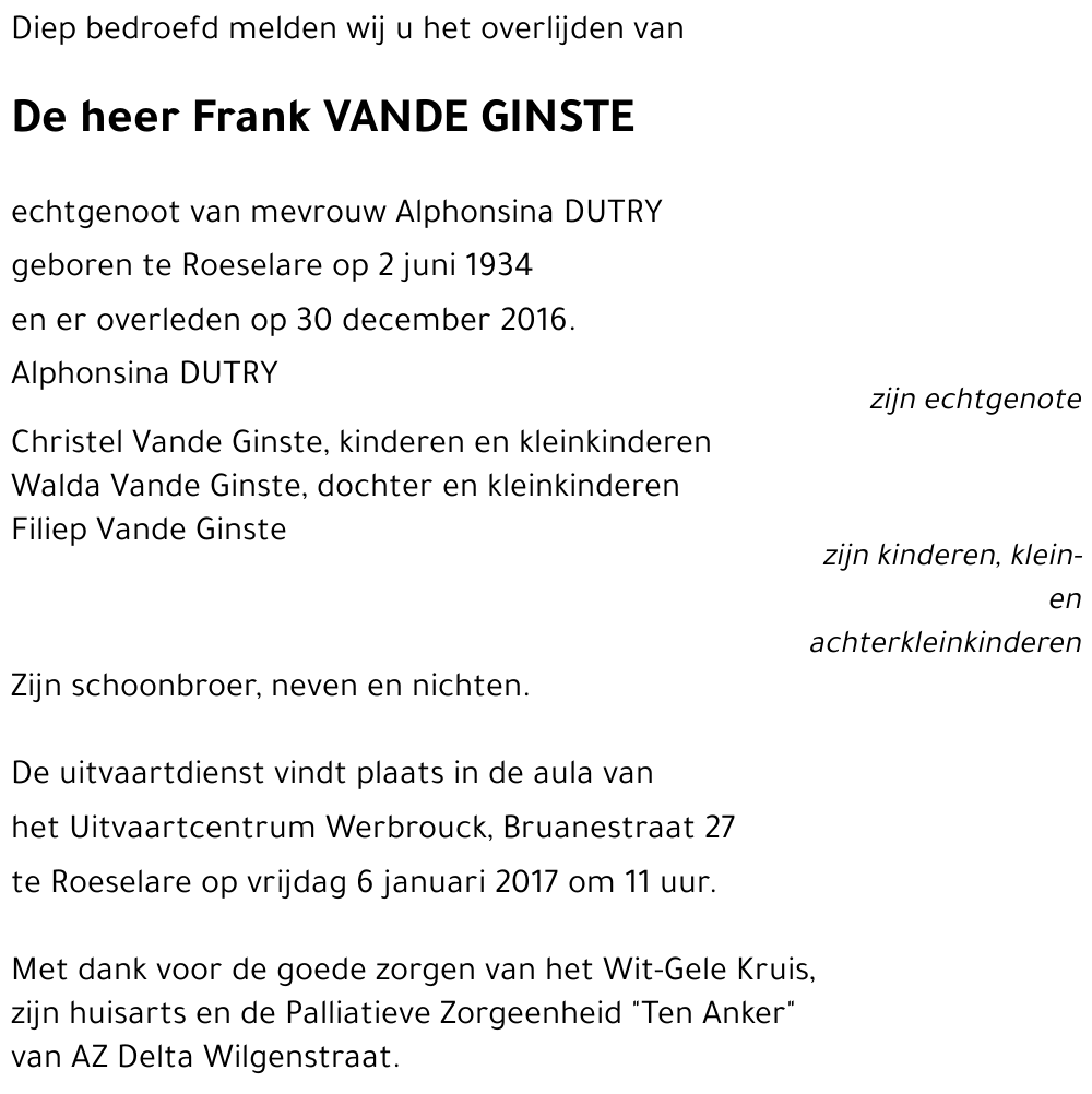 VANDE GINSTE Frank