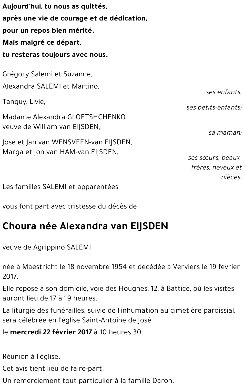 Choura née Alexandra van EIJSDEN