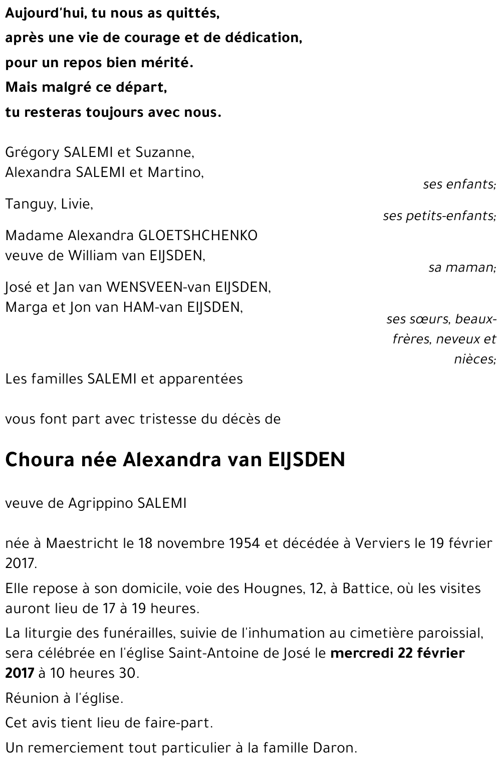 Choura née Alexandra van EIJSDEN