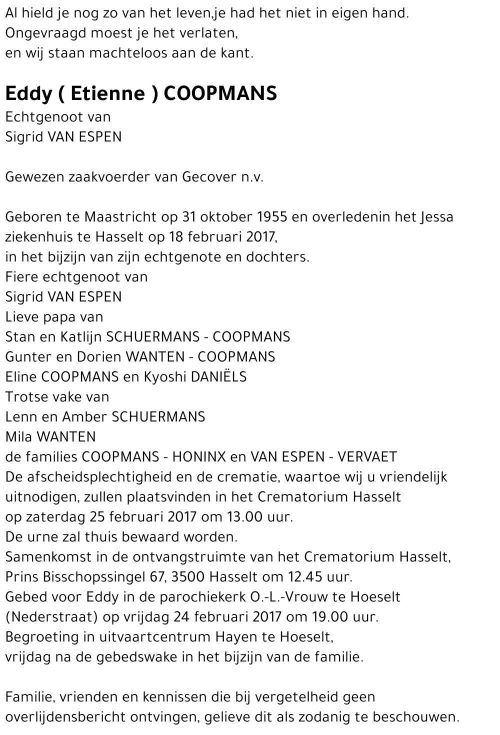 Eddy ( Etienne ) COOPMANS