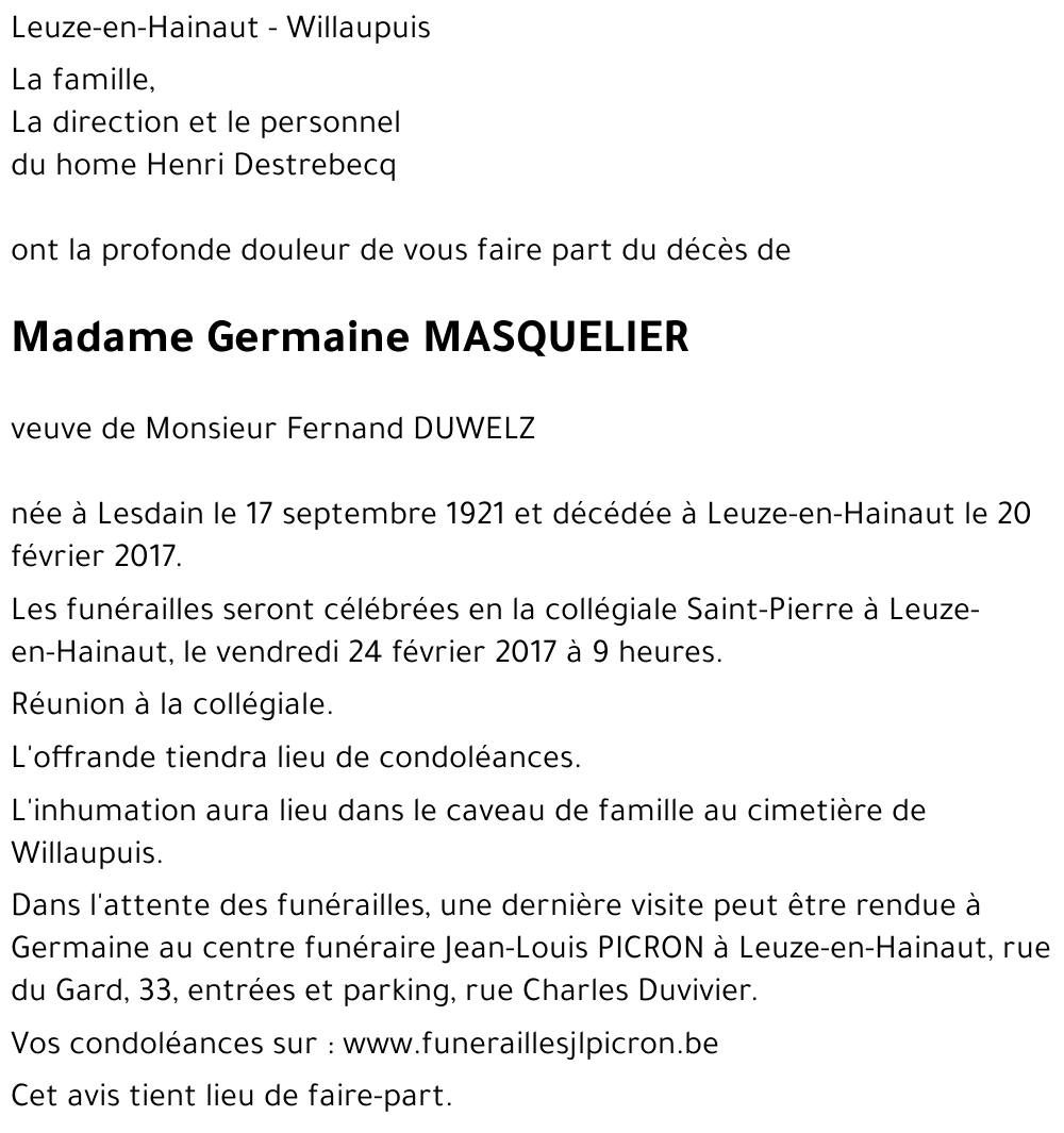 Germaine MASQUELIER