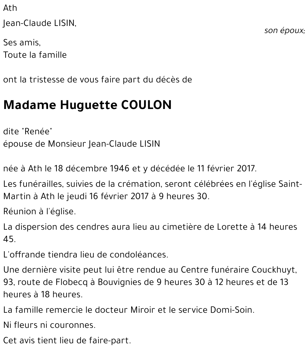 Huguette (dite Renée) COULON