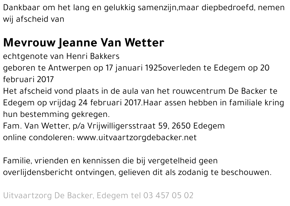 Jeanne Van Wetter