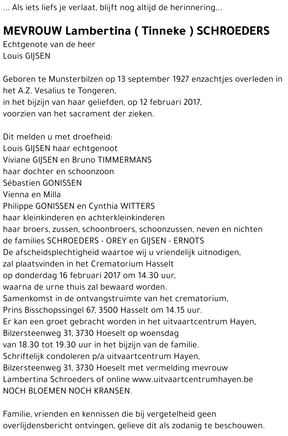 Lambertina (  Tinneke ) SCHROEDERS