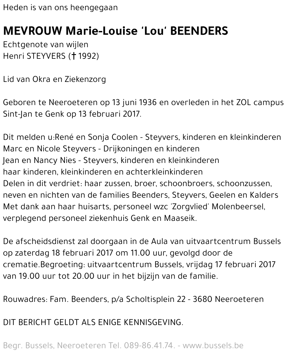 Marie-Louise 'Lou' BEENDERS