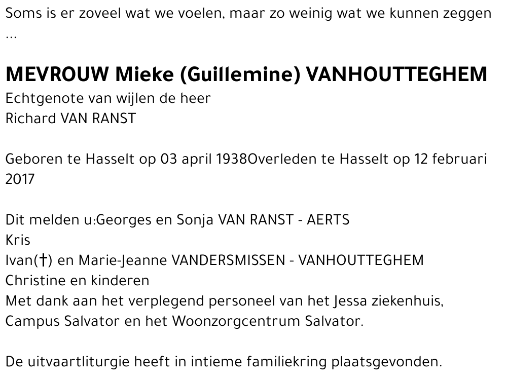 Mieke (Guillemine) Vanhoutteghem