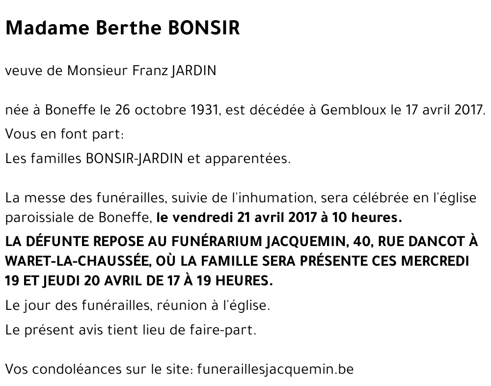 Berthe BONSIR