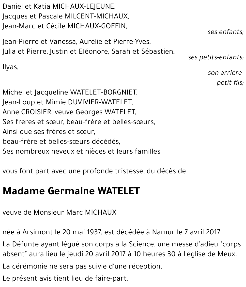 Germaine WATELET