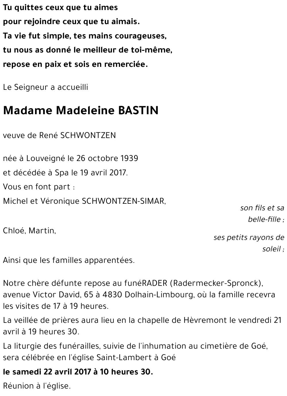 Madeleine BASTIN