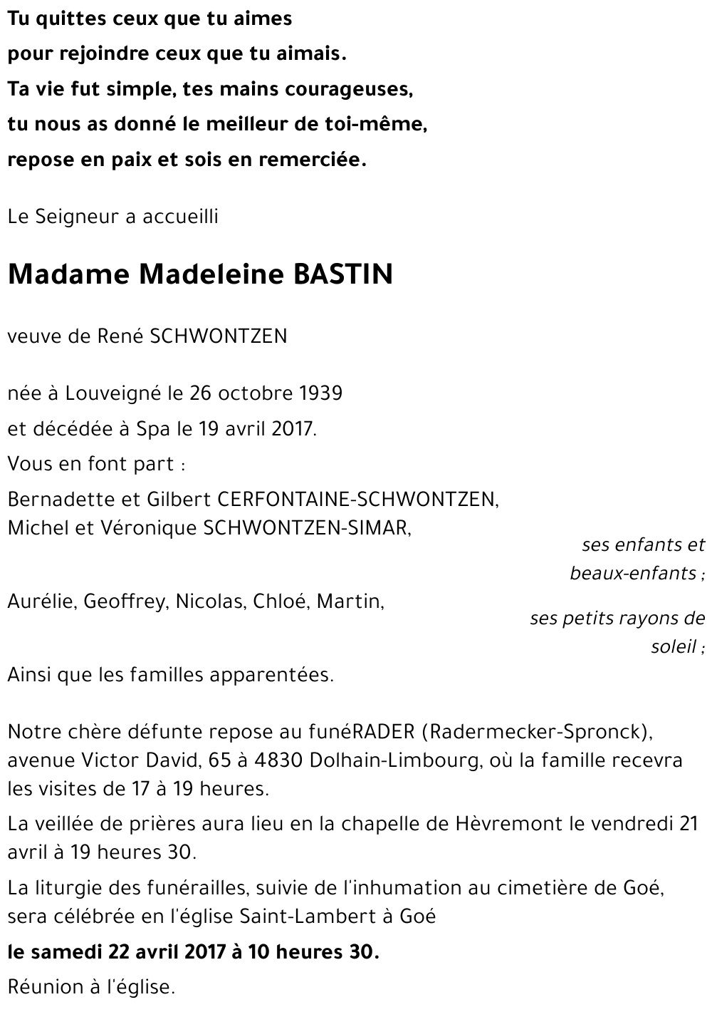 Madeleine BASTIN