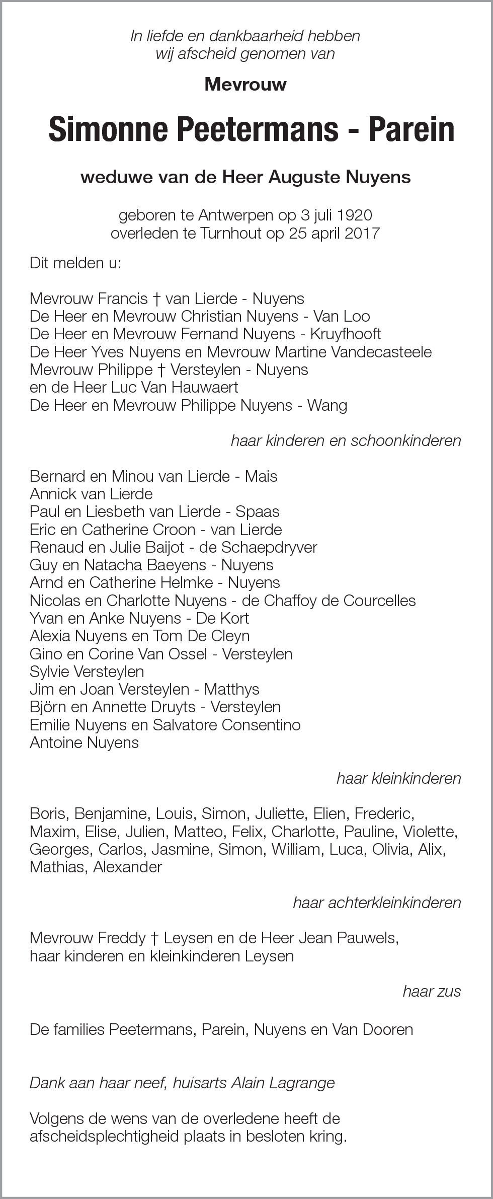 Simonne Peetermans - Parien