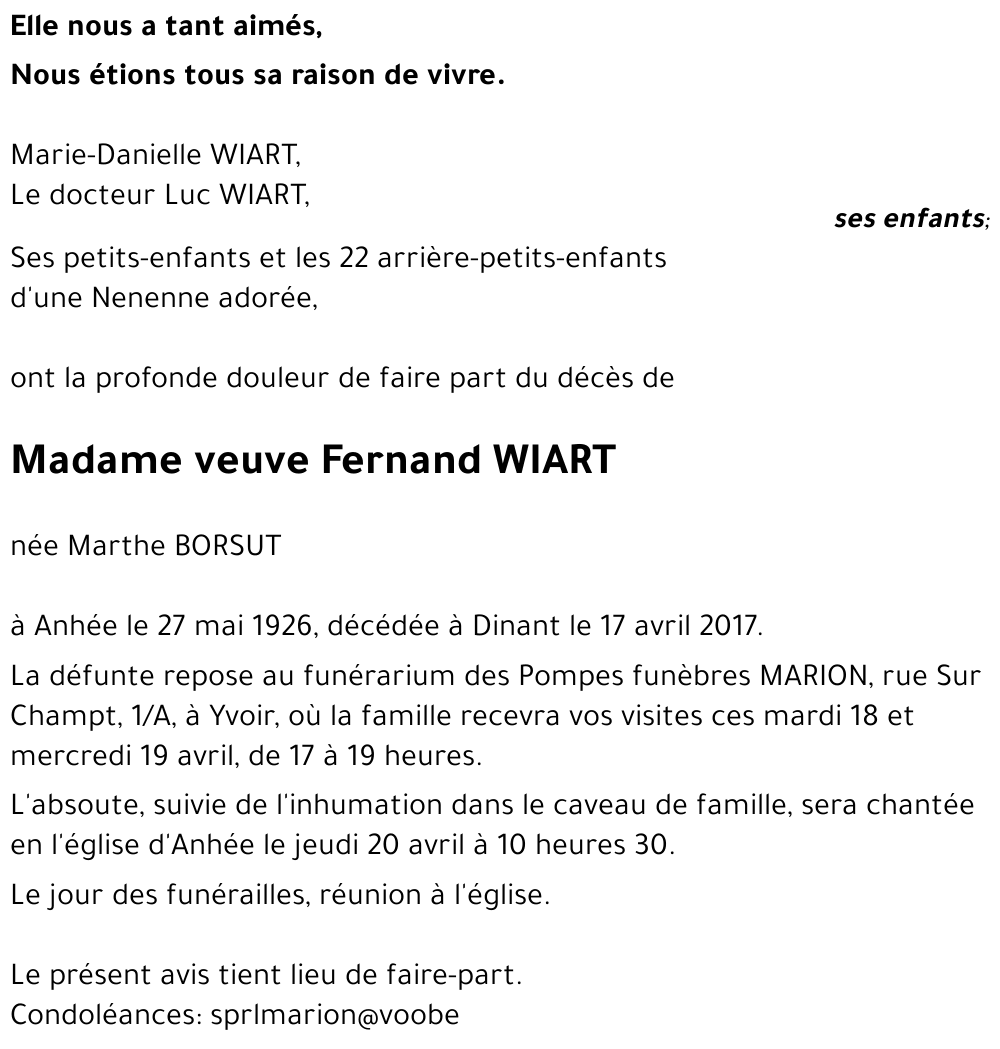 veuve Fernand WIART