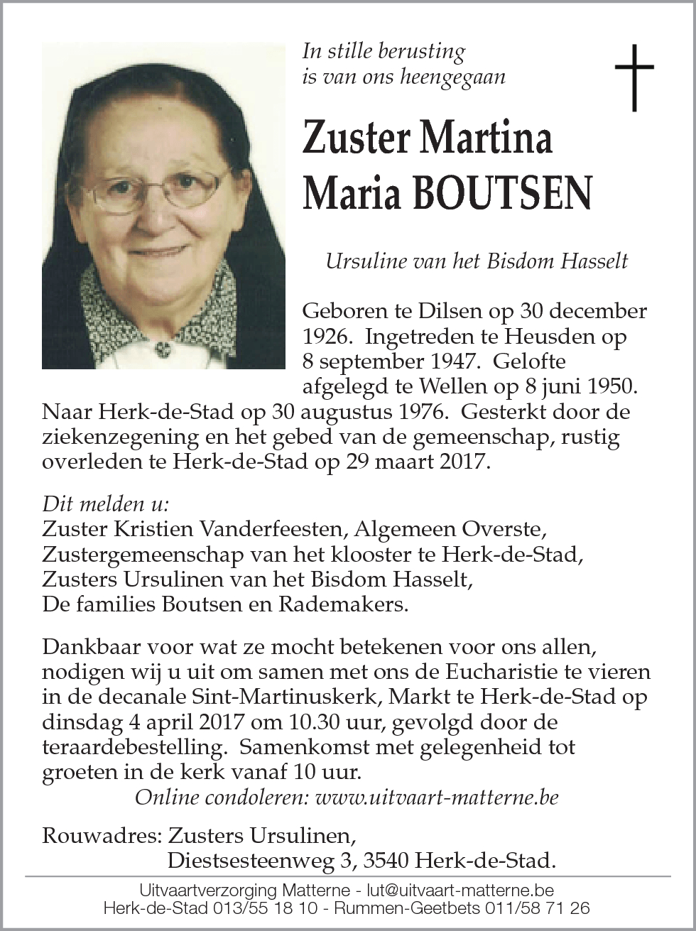 Zuster Martina Maria BOUTSEN