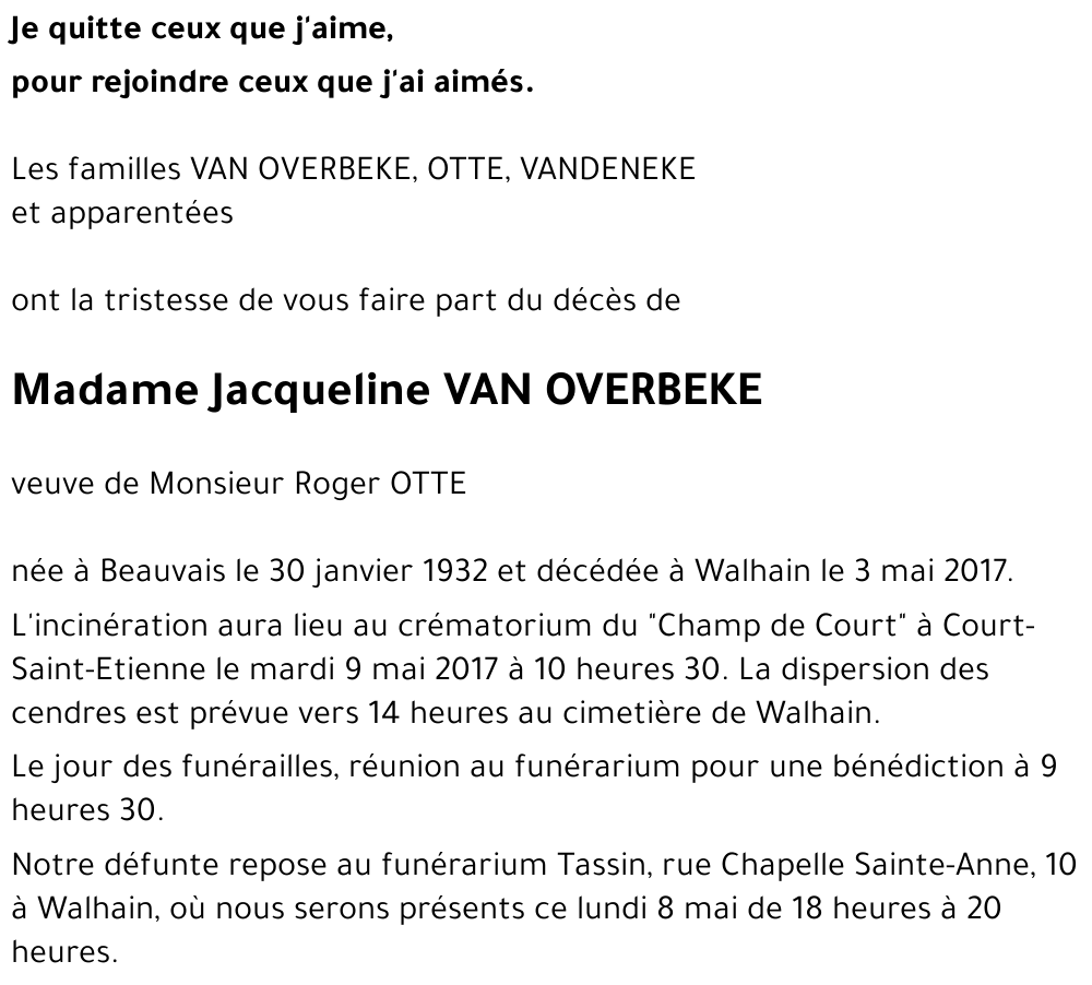 Jacqueline VAN OVERBEKE