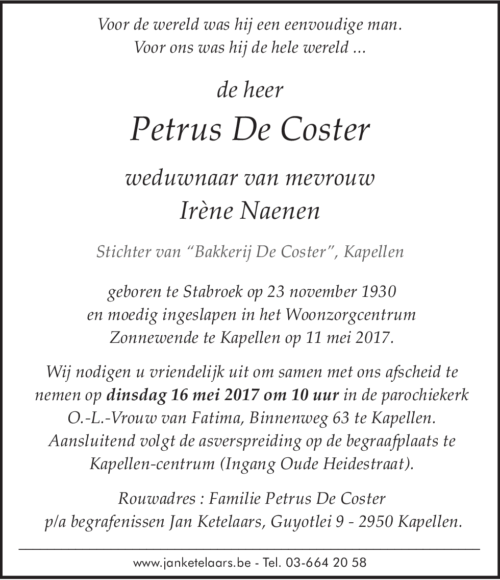 Petrus De Coster