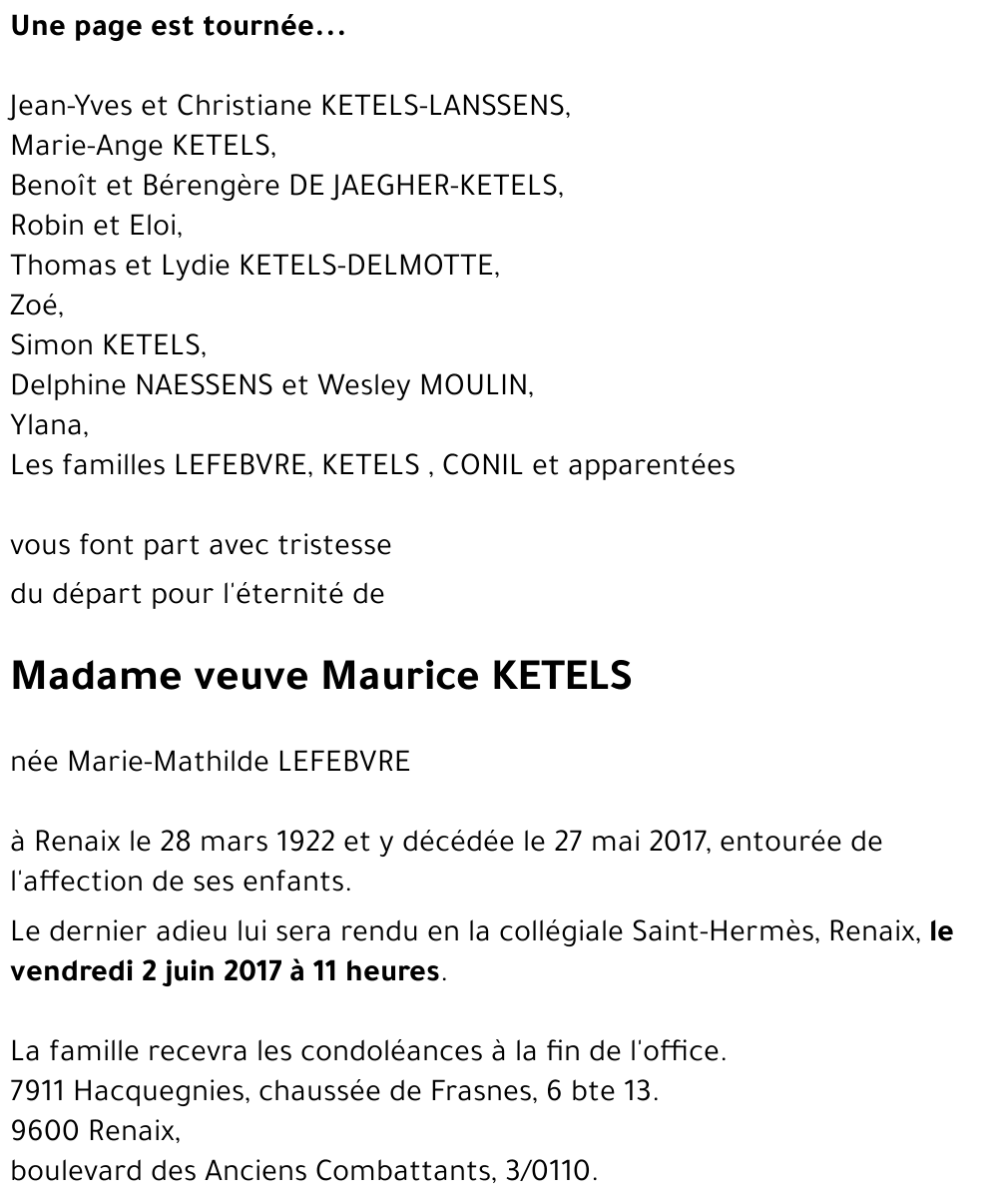 veuve Maurice KETELS