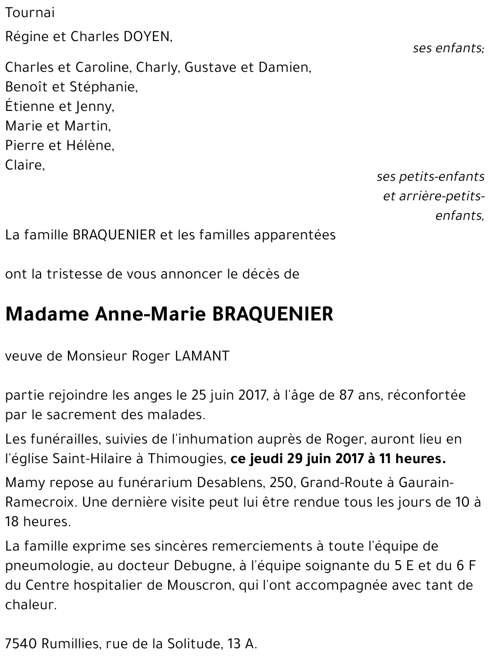 Anne-Marie BRAQUENIER