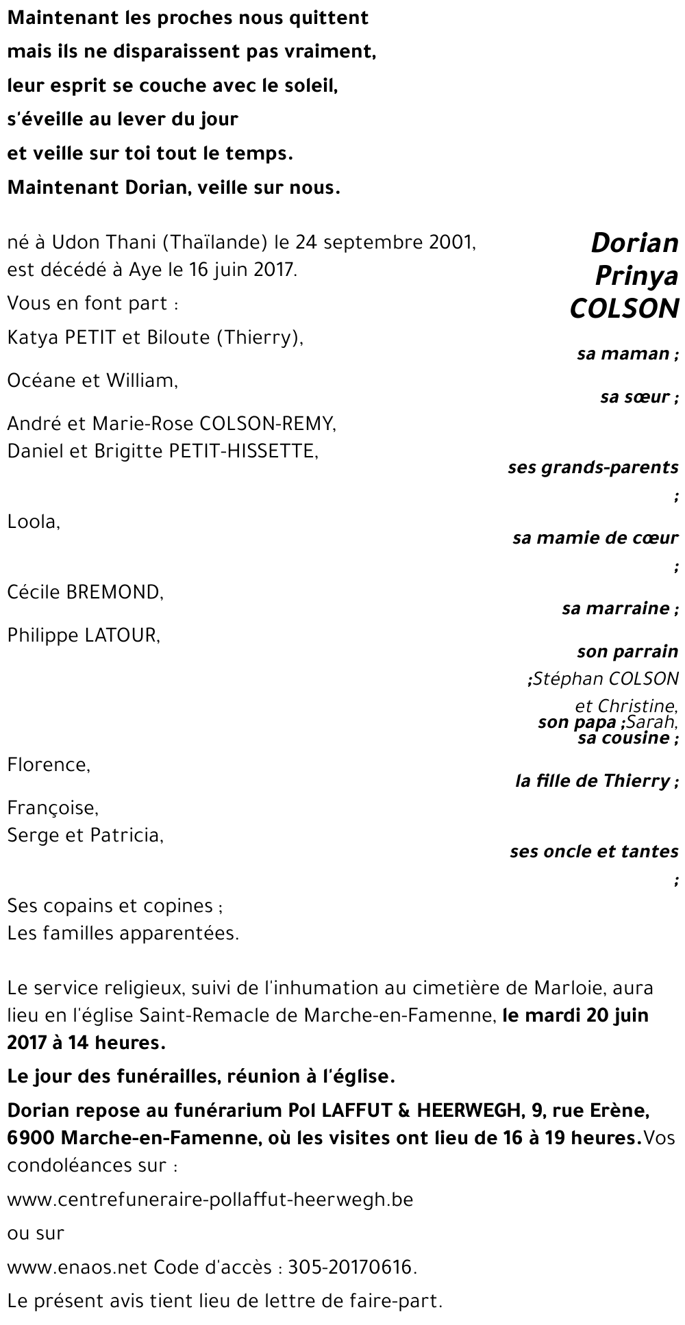 Dorian Prinya COLSON