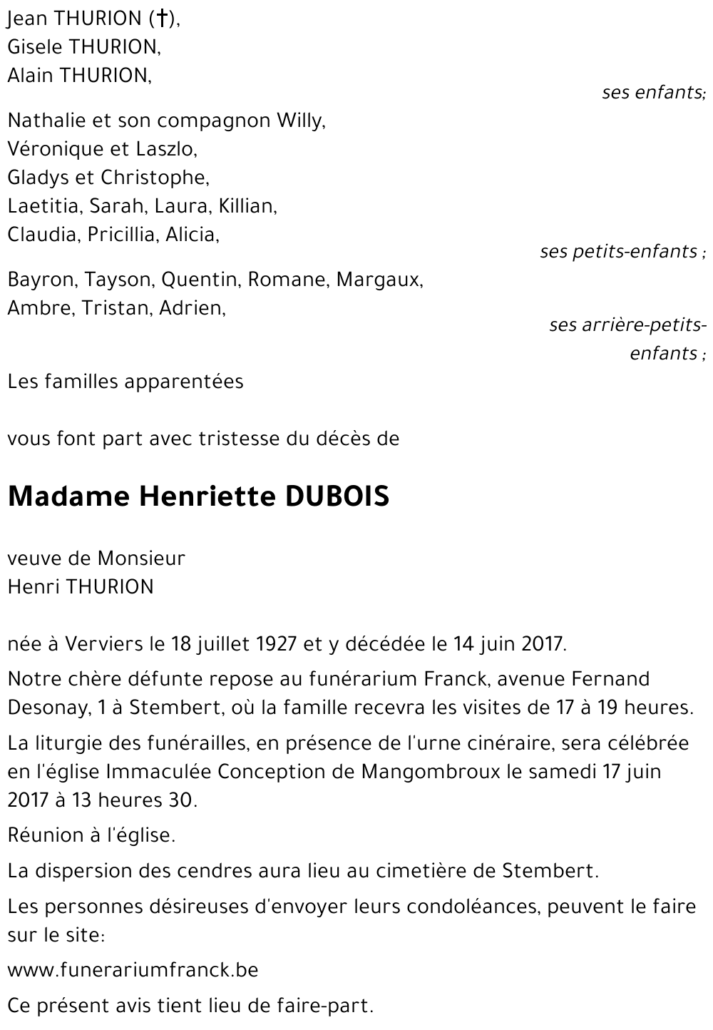 Henriette DUBOIS