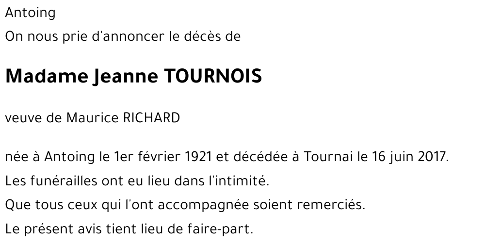 Jeanne TOURNOIS