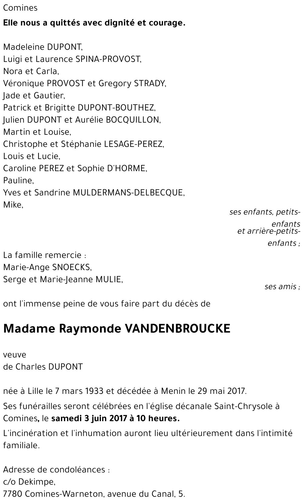 Raymonde VANDENBROUCKE