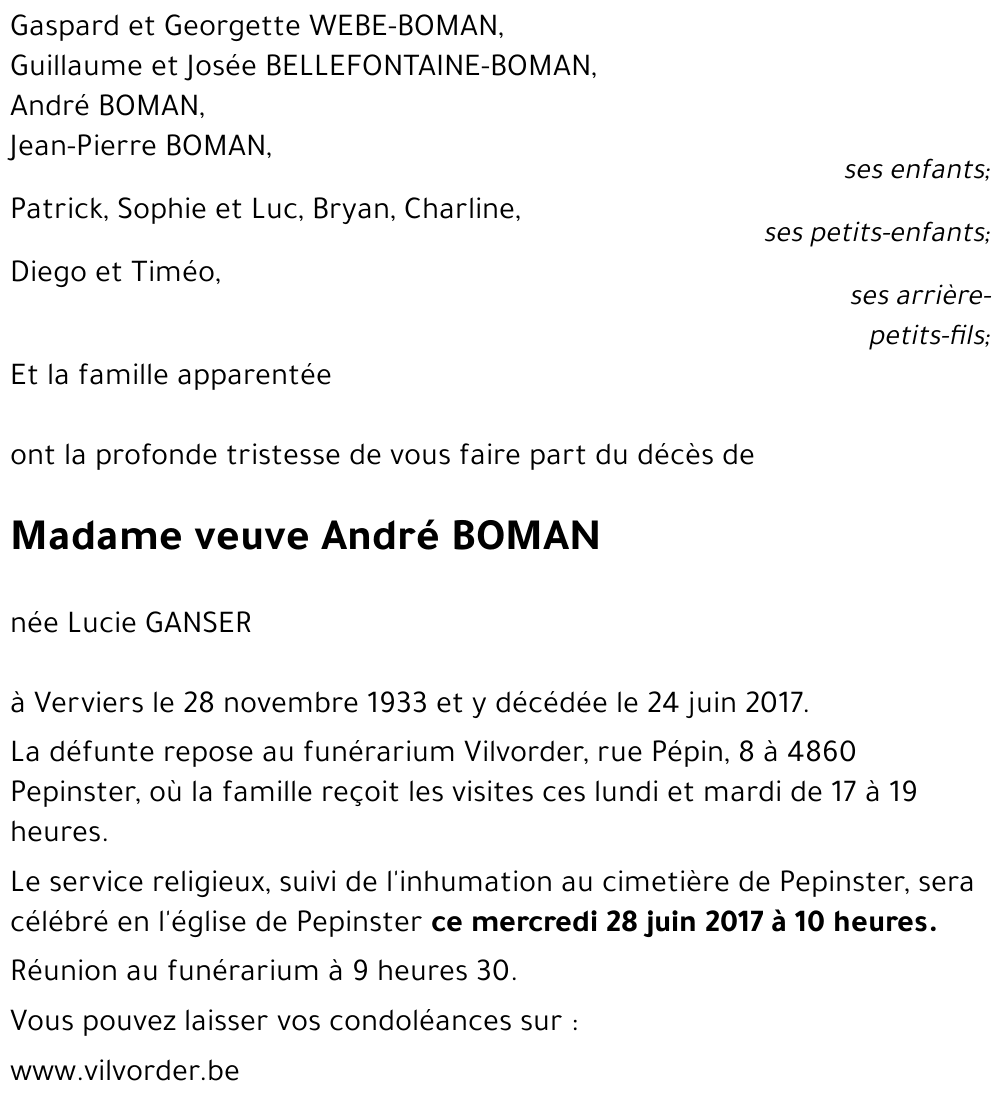 veuve André BOMAN