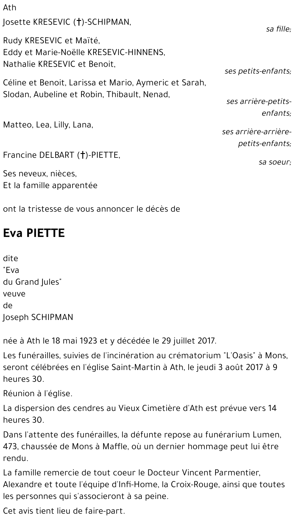 Eva PIETTE dite 