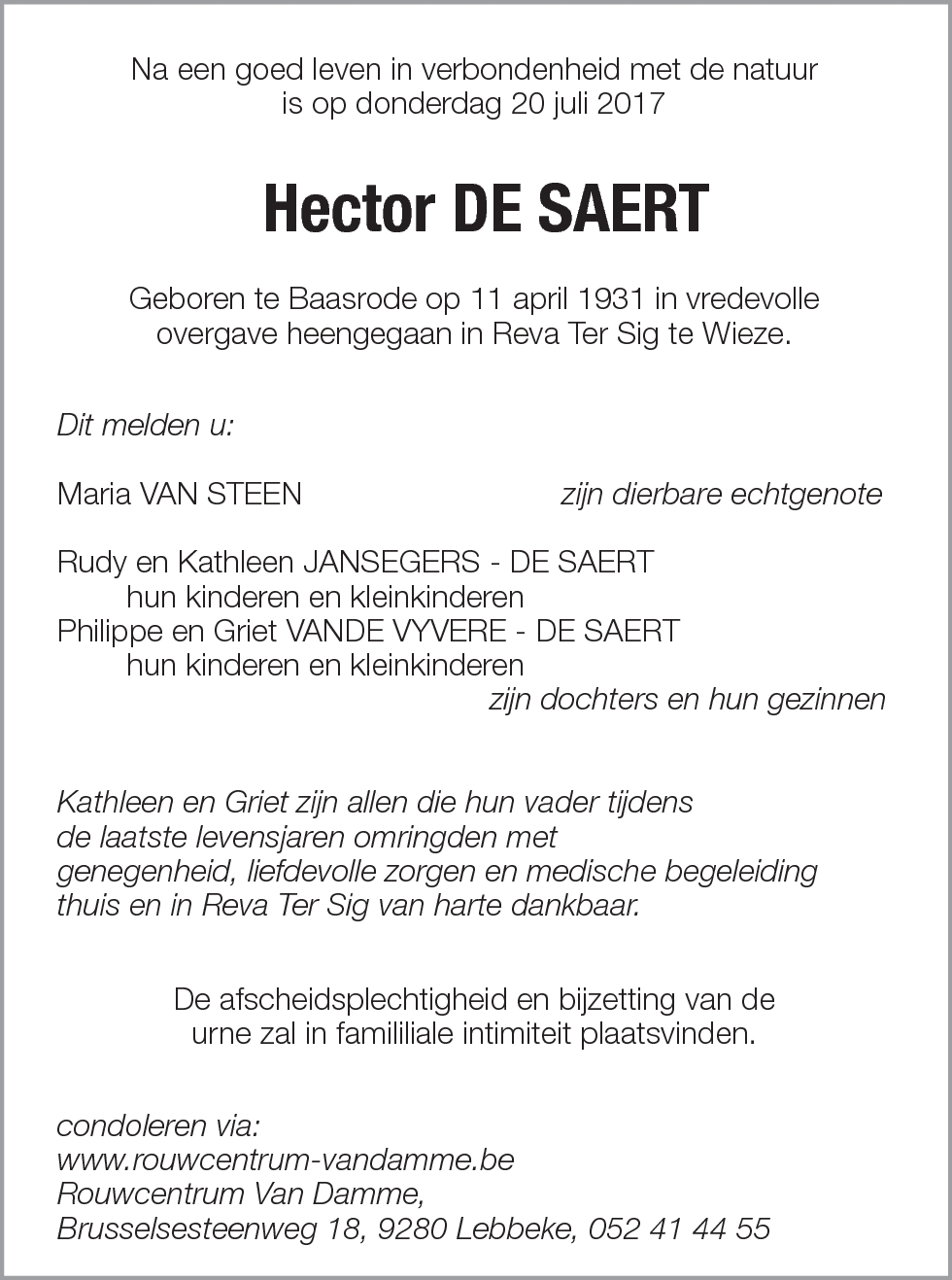 Hector DE SAERT